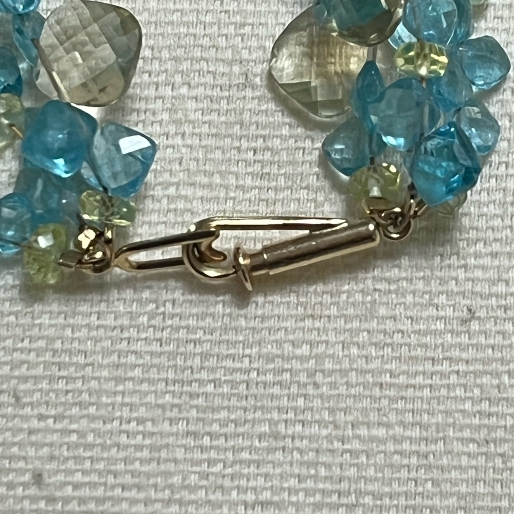3 strand blue topaz & lemon citrine gemstone bracelet 14k gold clasp - Picture 5 of 13